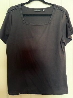 Rafaella Black Short-Sleeve Square Neck Top with Braided Trim NEVER WORN
